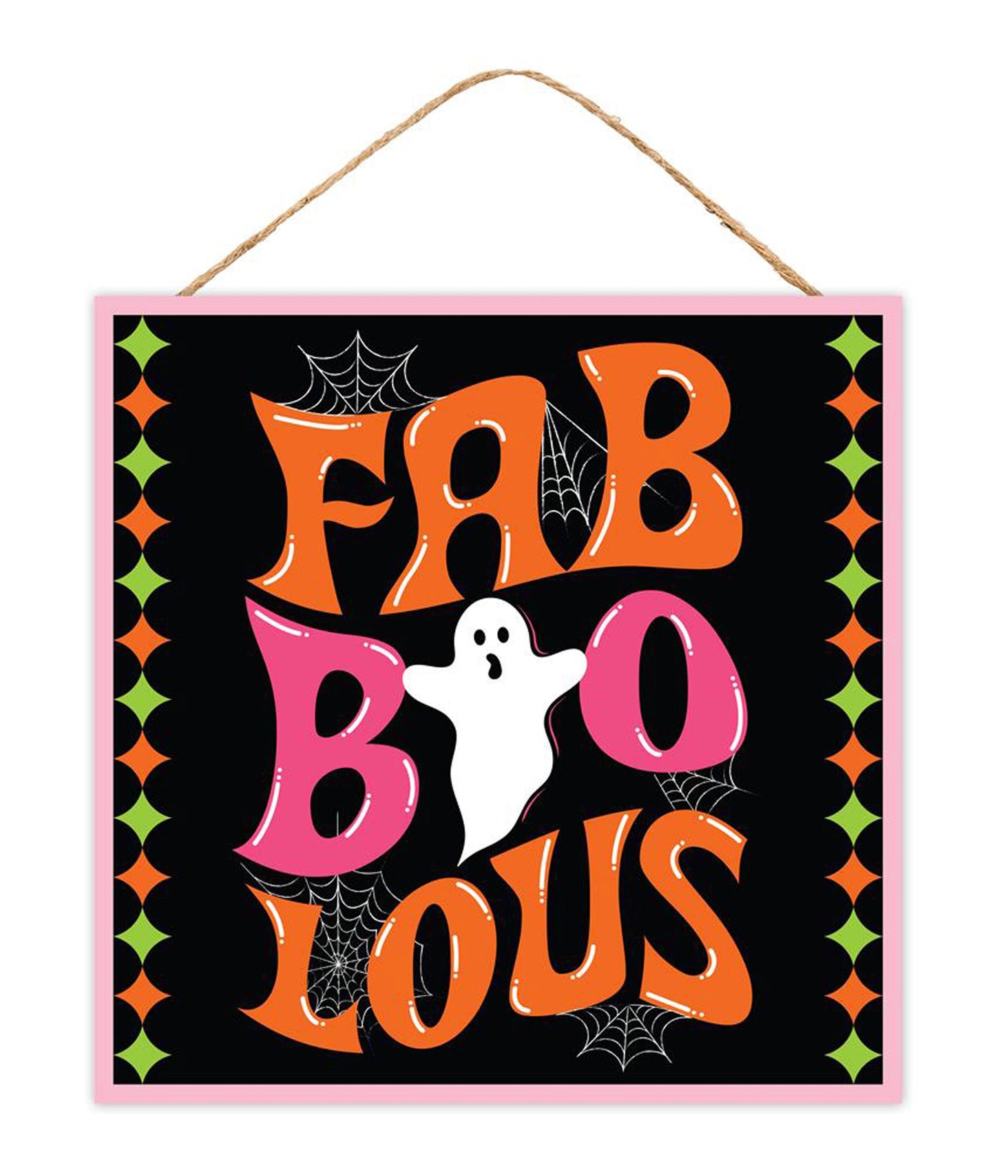 10" Square MDF Fab-BOO-lous Sign - Fun Halloween Wall Decor with Ghost and Spiderwebs - Fun Halloween Decor - AP7348