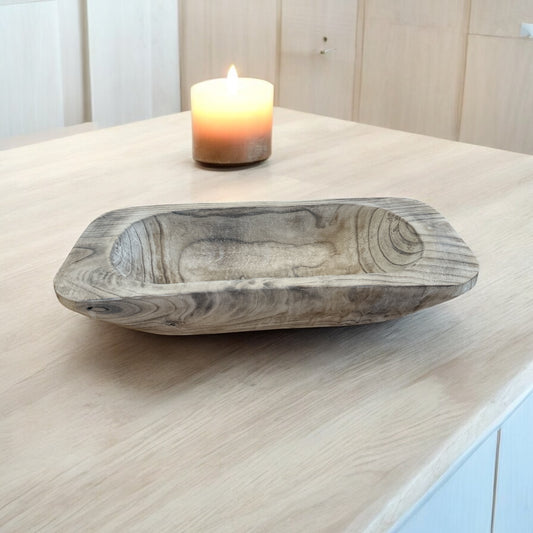 Natural Wood Dough Bowl – 20"" Rustic Wooden Bowl for Decor, Serving, Candle Making, or Centerpieces