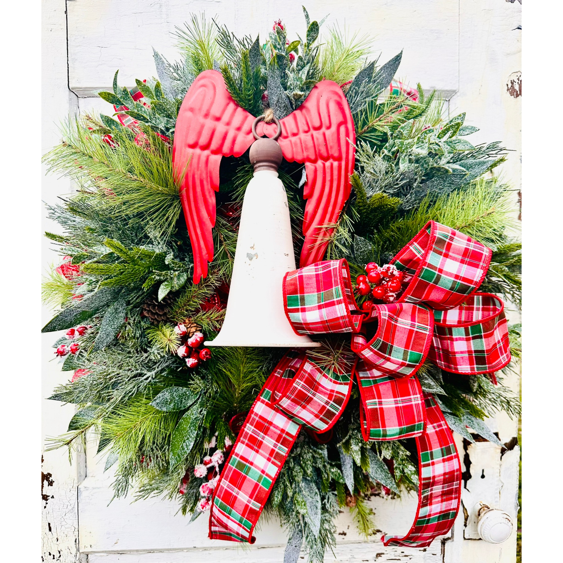 Angel Bell Christmas Wreath | Plaid Ribbon Holiday Door Wreath TCT Crafts