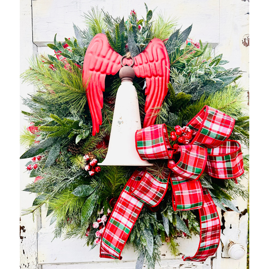 Angel Bell Christmas Wreath | Plaid Ribbon Holiday Door Wreath TCT Crafts