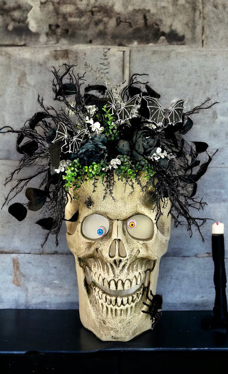 Animated 36x24" Skull Porch Decor | Motion-Sensor Lights and Music | Black Roses & Velvet Vines | Spooky Halloween Accent-TCT1677 TCT Crafts