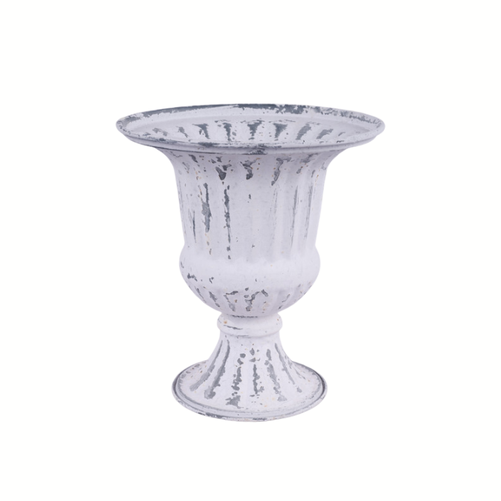 Antique White Tin Compote Vase | 9" Distressed Pedestal Bowl for Floral Decor Craig Bachman