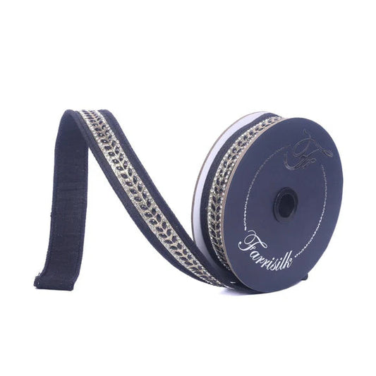 Farrisilk Glamourween Black Wired Ribbon 1 Inch 5 Yards-HR062-92 Farrisilk