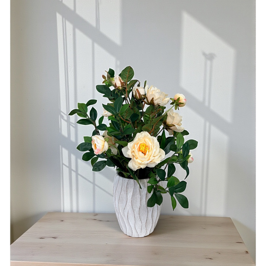 Artificial Cream Rose Arrangement in Cement Planter TCT Crafts