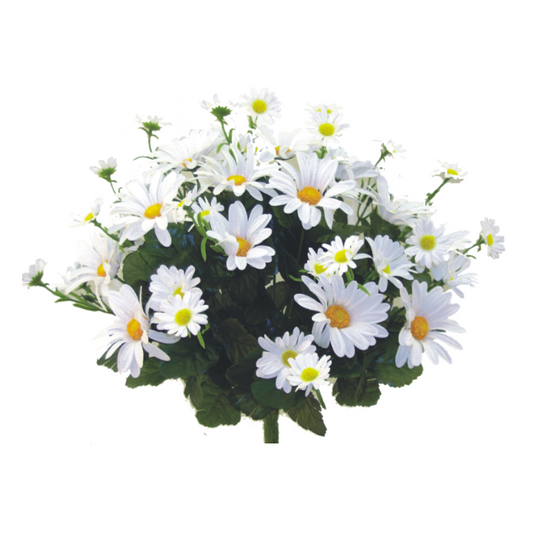 Artificial Daisy Garden Bush – 18" White Faux Flowers with 36 Blooms-35004CM Liberty Floral