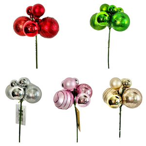 7.5" Mixed Ball Ornament Pick - Choice of Vibrant Colors - Perfect for Wreaths, Centerpieces, and Holiday Décor