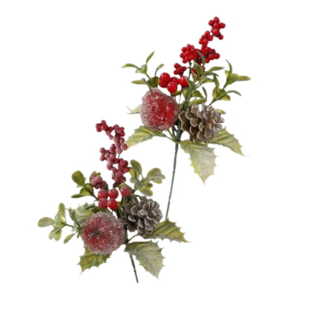 Crystal Fruit Berry Pinecone Picks Set of 2 | Frosted Holly Christmas | 7.5" Pick, 2/AST MTX77258 Regency