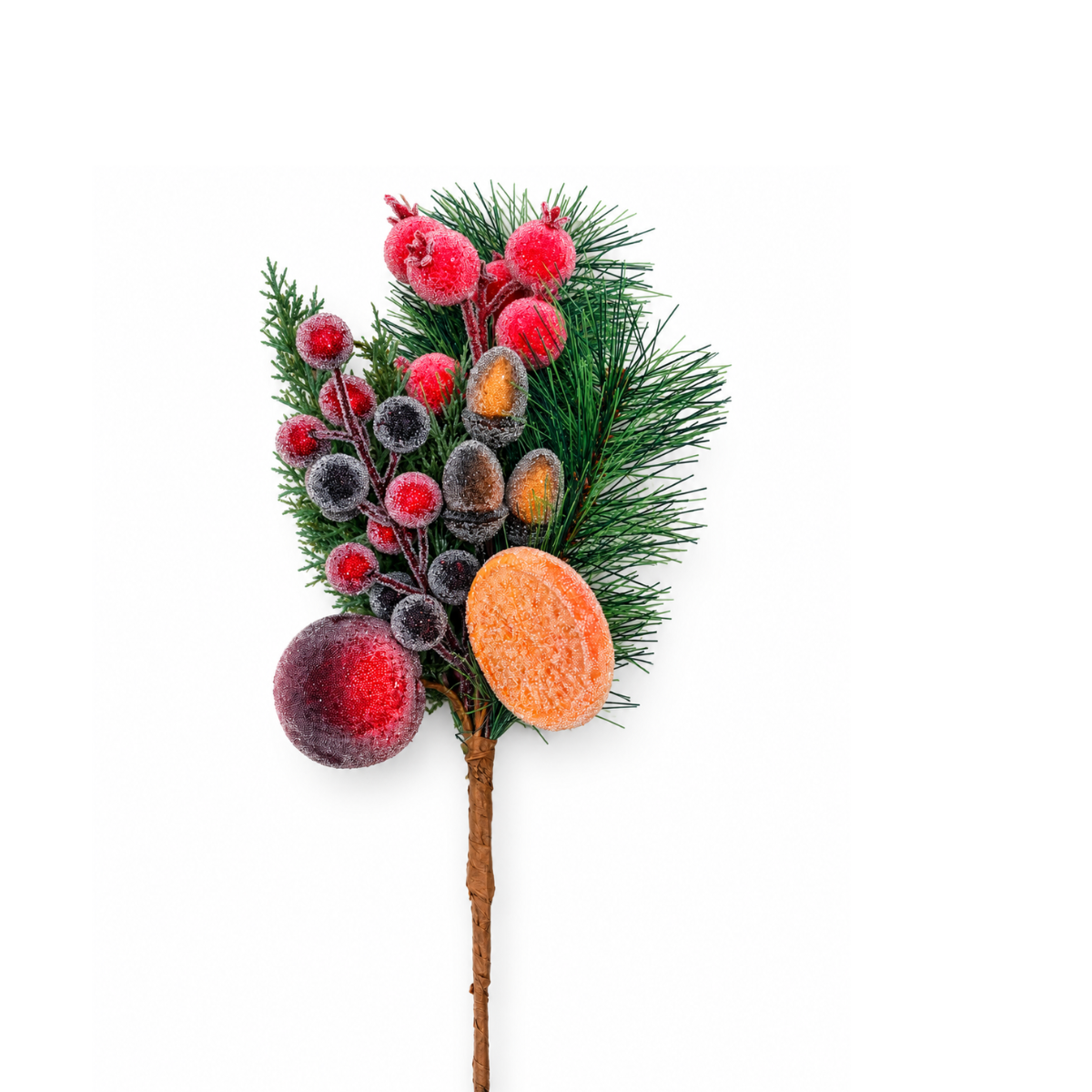 Beaded Fruit Pine Pick | Sugared Holiday Fruit Stem | 16" Pick-MTX78503 Regency International