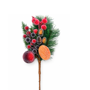 Beaded Fruit Pine Pick | Sugared Holiday Fruit Stem | 16" Pick-MTX78503 Regency International