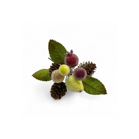 Beaded Fruit & Pinecone Pick – 8" Williamsburg Christmas Holiday Stem-MTX63316 Regency