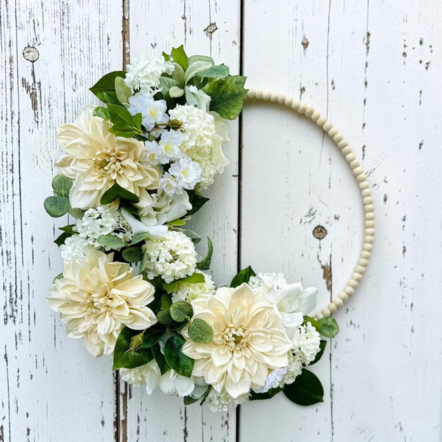 Cream Dahlia & White Rose Hoop Wreath – Wedding & Event Decor TCT Crafts