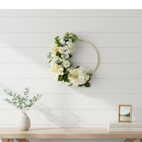 Cream Dahlia & White Rose Hoop Wreath – Wedding & Event Decor TCT Crafts
