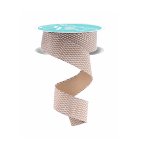 Beige White Harlequin Wired Ribbon | Gingerbread Christmas Ribbon | 1.5" x 10yd-RGF169501 Craig Bachman