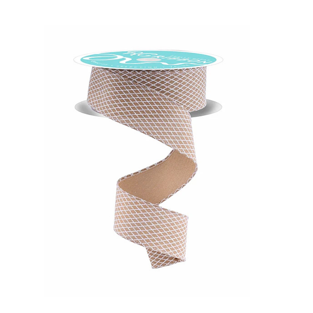 Beige White Harlequin Wired Ribbon | Gingerbread Christmas Ribbon | 1.5" x 10yd-RGF169501 Craig Bachman