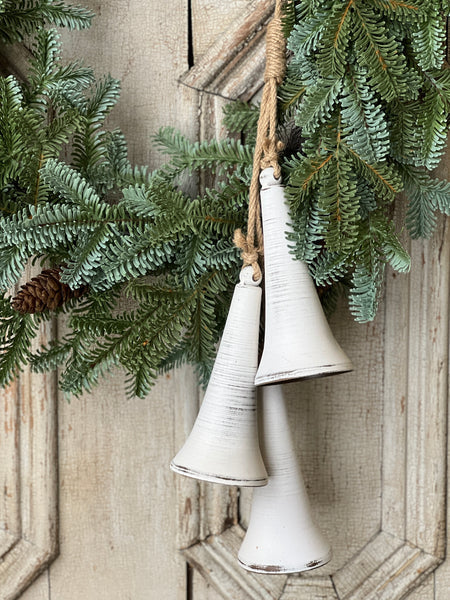 Belfry Bells Drop in White — Rustic Metal Christmas Bell Accent, Set of 3-XX8234 Lancaster & Vintage