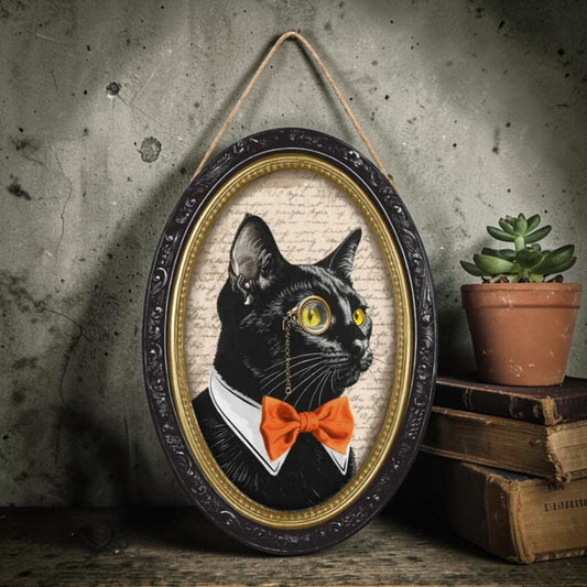 Black Cat Portrait Halloween Sign 13 Inch Wall Decor-AP7461 Craig Bachman