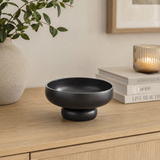 Black Ceramic Compote Bowl — 7.75 Inch Matte Black Pedestal Bowl-97316-55 Pioneer Imports