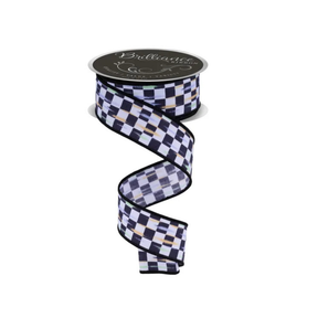Mini Checkerboard Wired Ribbon 1.5"x10yd Black White -LS3146L6 Craig Bachman