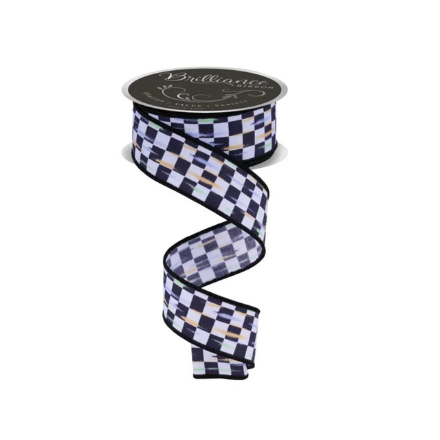 Mini Checkerboard Wired Ribbon 1.5"x10yd Black White -LS3146L6 Craig Bachman