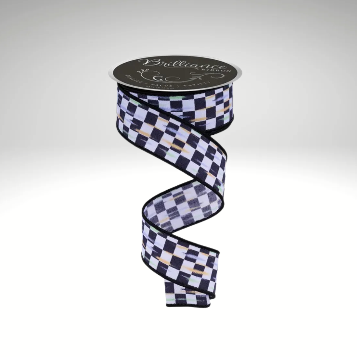 Mini Checkerboard Wired Ribbon 1.5"x10yd Black White -LS3146L6 Craig Bachman