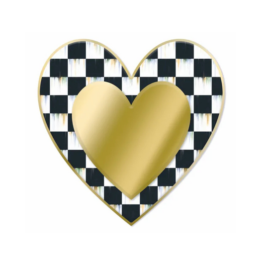 Gold Black White Checkered Metal Heart Sign – 12" Embossed Wall Decor Craig Bachman