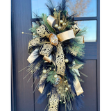 Elegant Black & Gold Holiday Swag | Luxe Door Wreath for Christmas, New Year's, or NOLA Theme | 36" x 18" Festive Decor