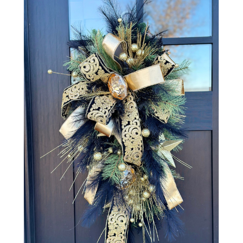 Elegant Black & Gold Holiday Swag | Luxe Door Wreath for Christmas, New Year's, or NOLA Theme | 36