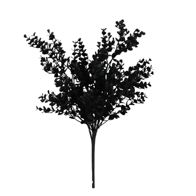 Artificial Black Halloween Boxwood Bush — 17 Inch Dark Floral Stem for Halloween-65691-BK Golden Bell