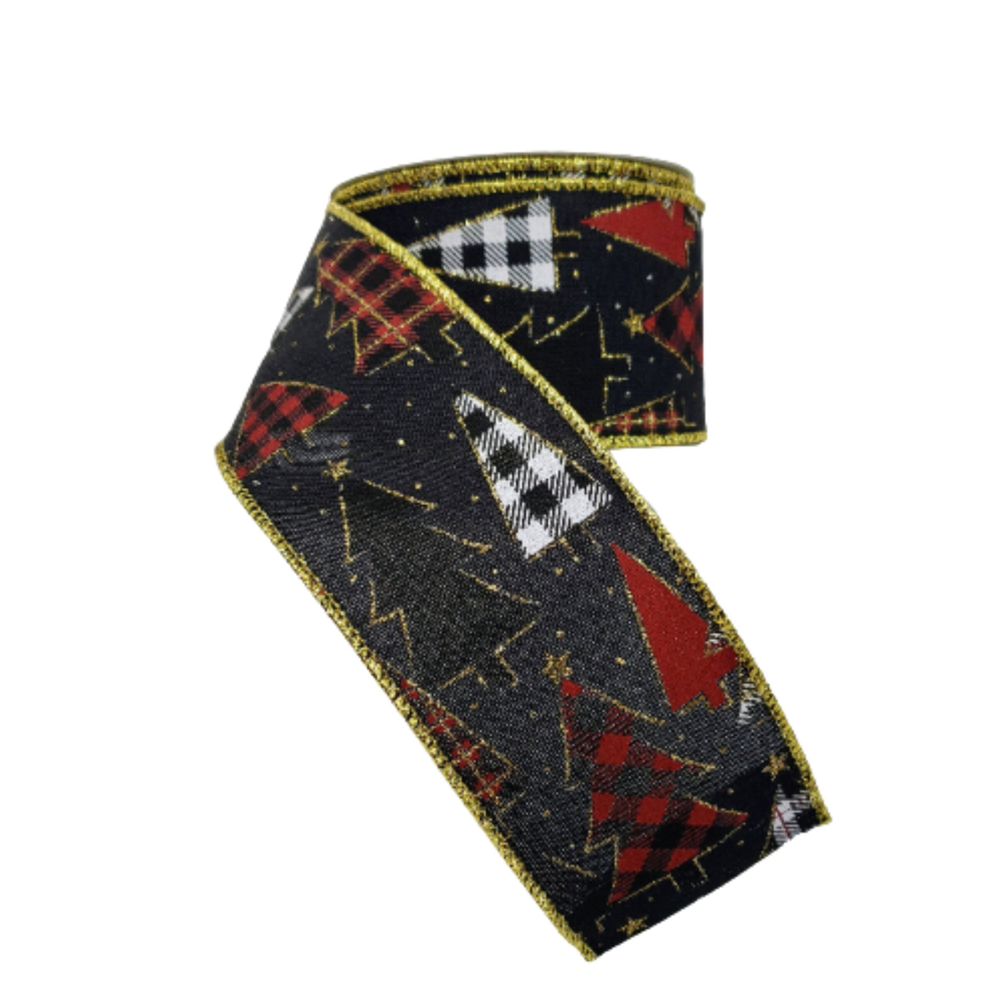 Christmas Plaid Tree Ribbon 2.5 Inch x 10 Yard Black Burgundy Wired Ribbon-R9040-02 TCTCrafts
