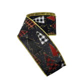 Christmas Plaid Tree Ribbon 2.5 Inch x 10 Yard Black Burgundy Wired Ribbon-R9040-02 TCTCrafts