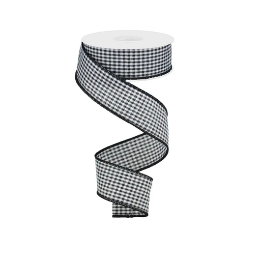 Mini Gingham Check Wired Ribbon – 1.5"x10yd Black/White-RGA1094CF Craig Bachman