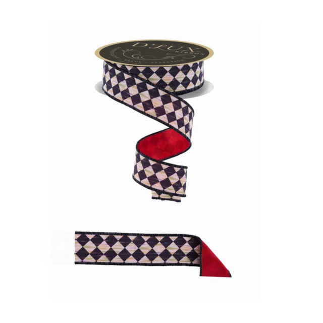 Black White Red Harlequin Double-Sided Wired Ribbon 2.5"x10yd-LX308924 Craig Bachman