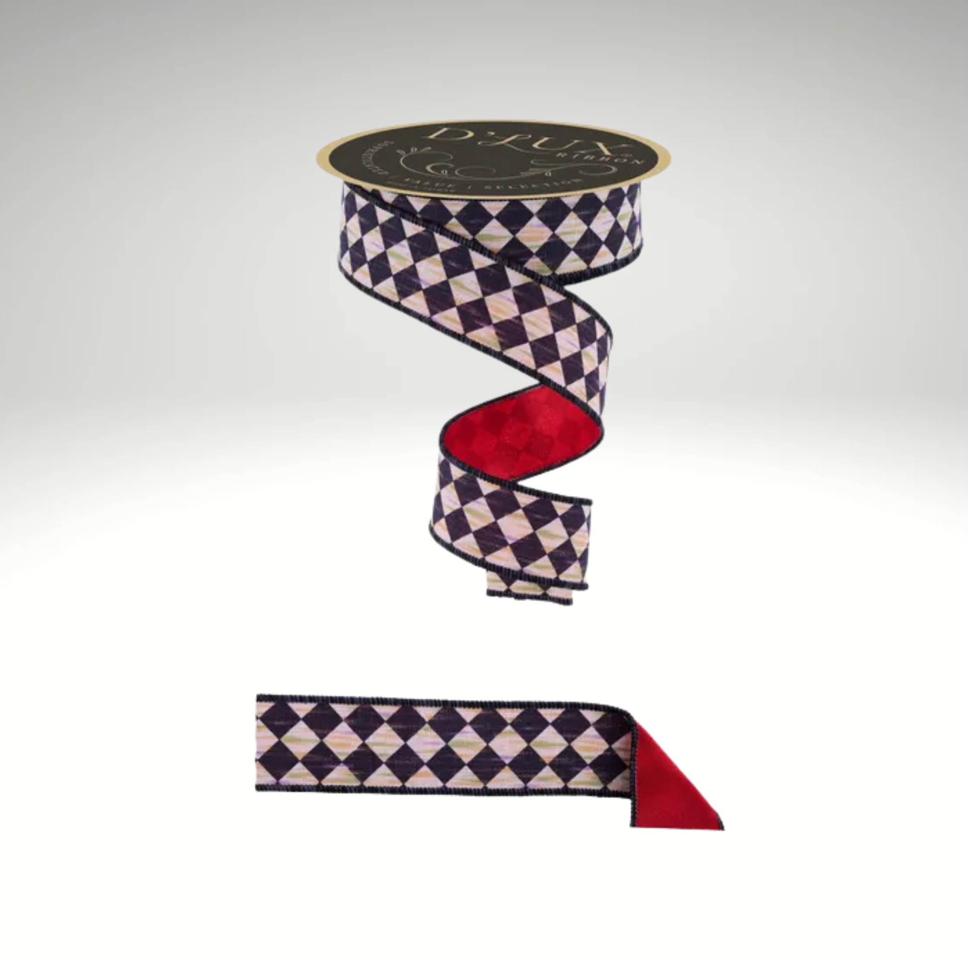 Black White Red Harlequin Double-Sided Wired Ribbon 2.5"x10yd-LX308924 Craig Bachman