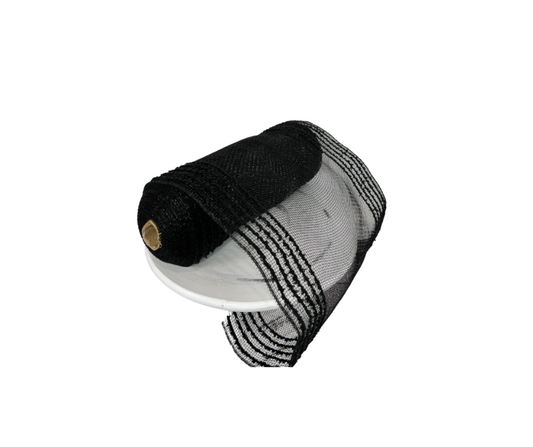 RY811402-10.25" x 10yd Black Border Stripe Mesh TCT Crafts