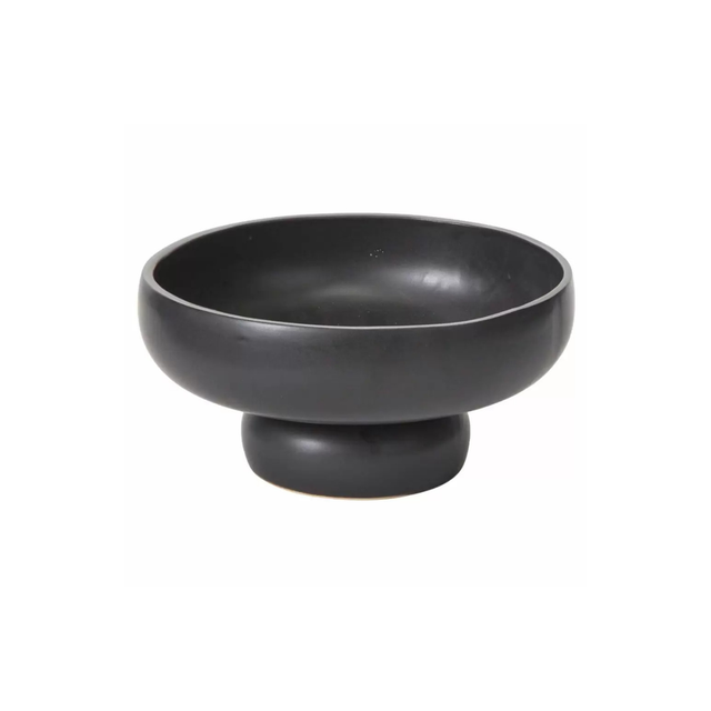 Black Ceramic Compote Bowl — 7.75 Inch Matte Black Pedestal Bowl-97316-55 Pioneer Imports