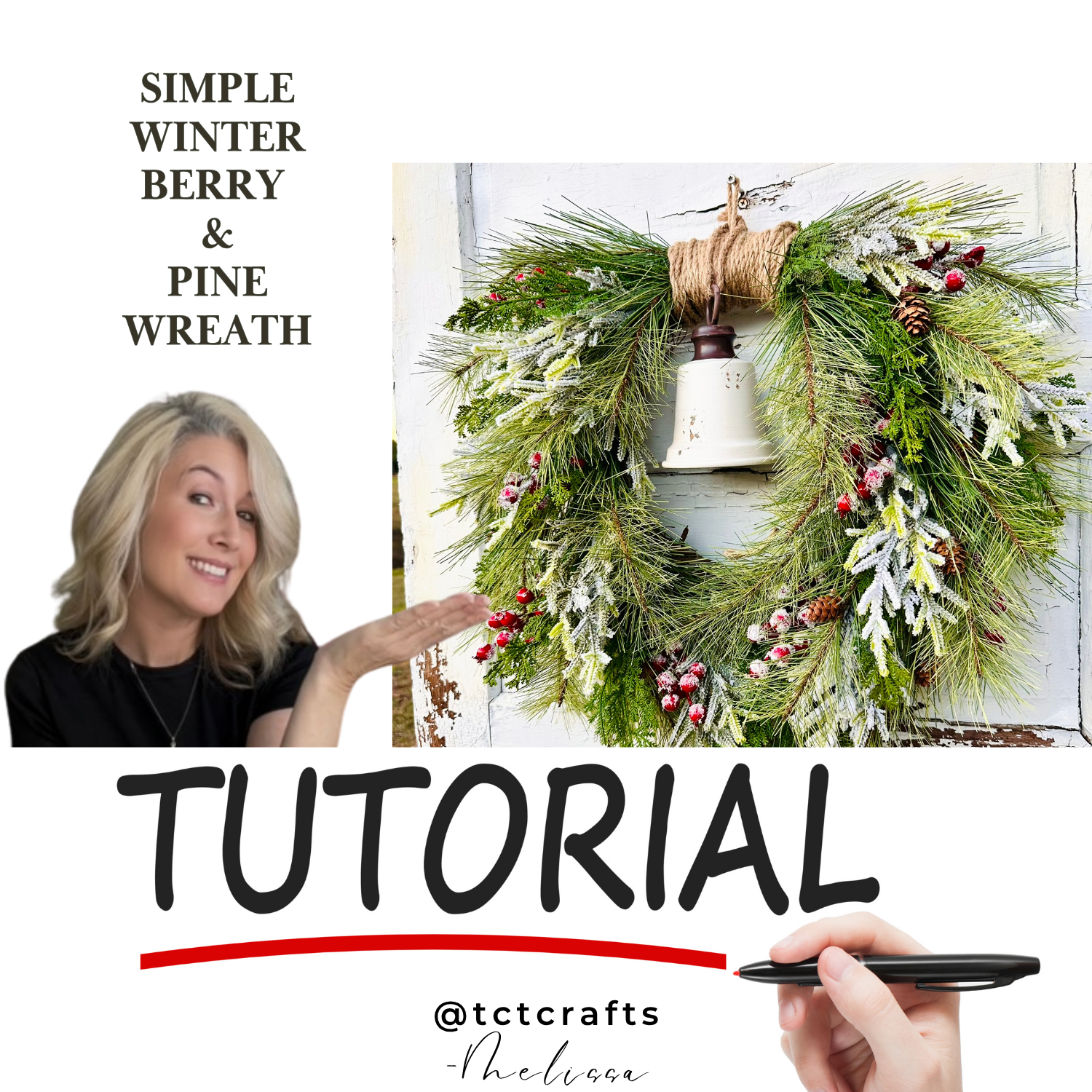 Digital Download: Winter Pine & Berry Wreath | PDF + Video Link | DIY Craft Tutorial TCT Crafts