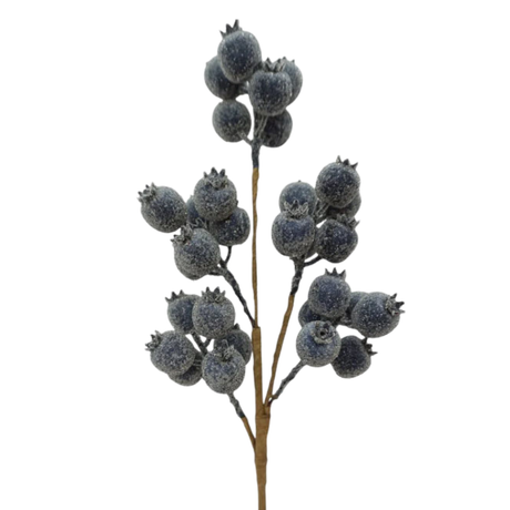 Blue Berry Spray | Iced Glitter Christmas Berry Pick | 21" Spray-255729 Direct Export