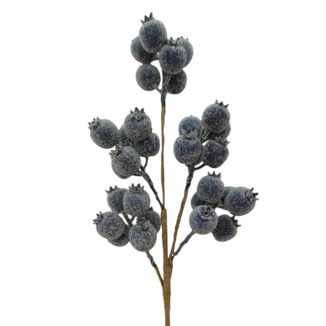 Blue Berry Spray | Iced Glitter Christmas Berry Pick | 21" Spray-255729 Direct Export