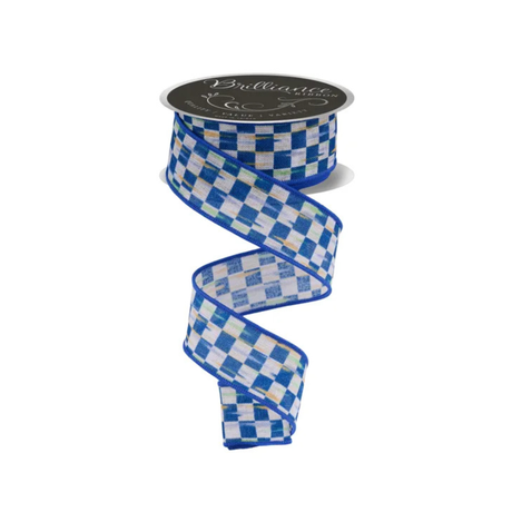 Mini Checkerboard Wired Ribbon 1.5"x10yd Blue Beige-LS314225 Craig Bachman