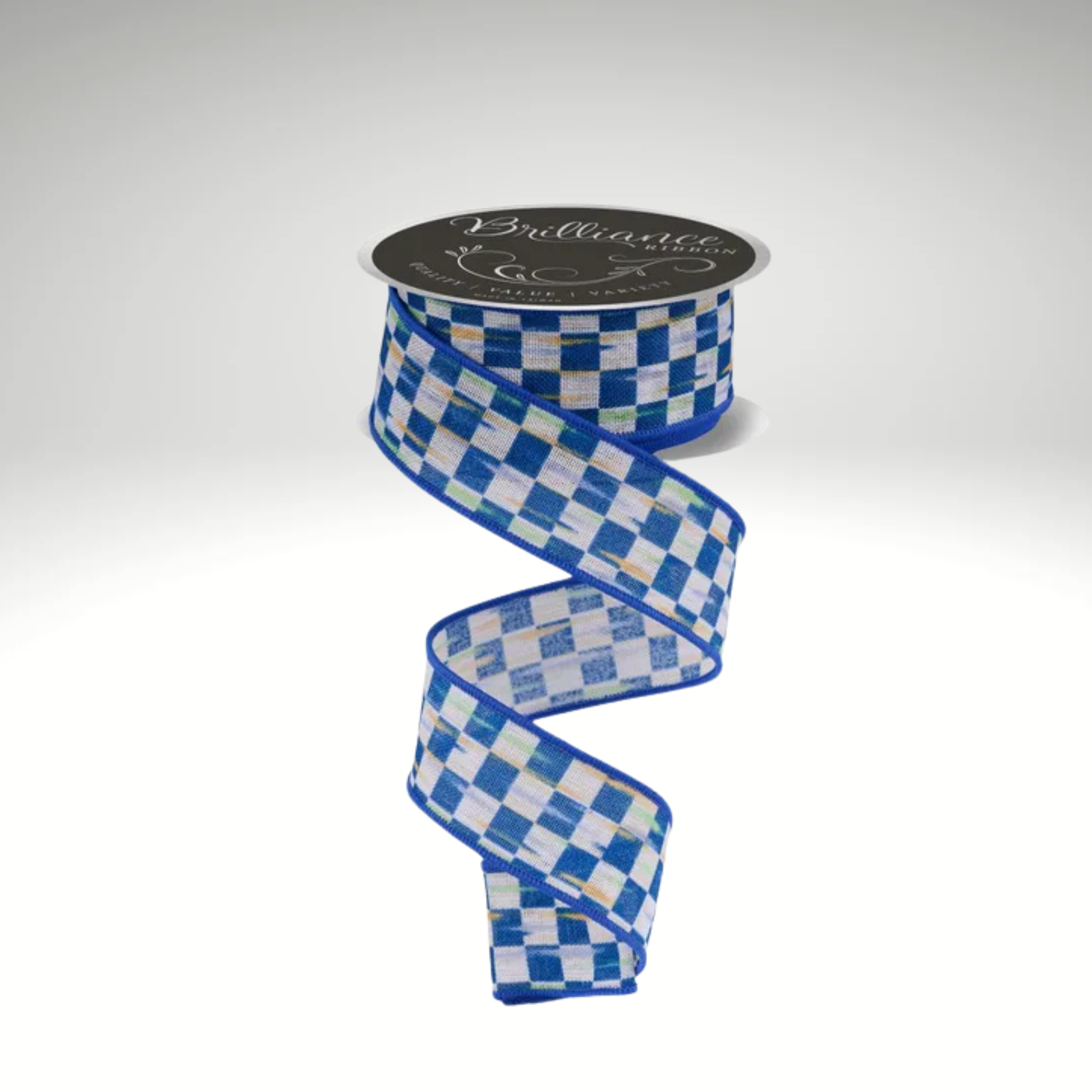 Mini Checkerboard Wired Ribbon 1.5"x10yd Blue Beige-LS314225 Craig Bachman