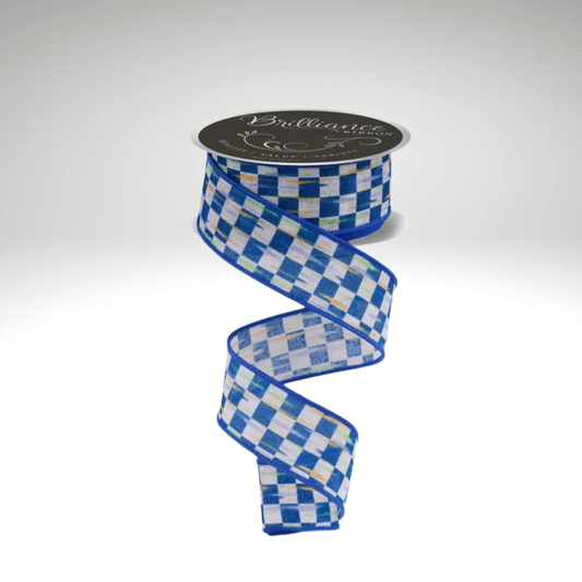 Mini Checkerboard Wired Ribbon 1.5"x10yd Blue Beige-LS314225 Craig Bachman