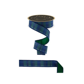 Navy Emerald Plaid Ribbon | Wired Christmas Plaid Ribbon | 1.5" x 10yd-LX130173 Craig Bachman
