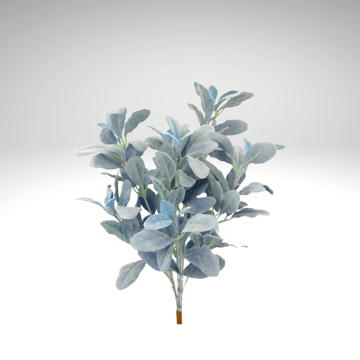 22" Artificial Blue Lamb’s Ear Bush – Soft Frosted Faux Greenery Stem Liberty Floral