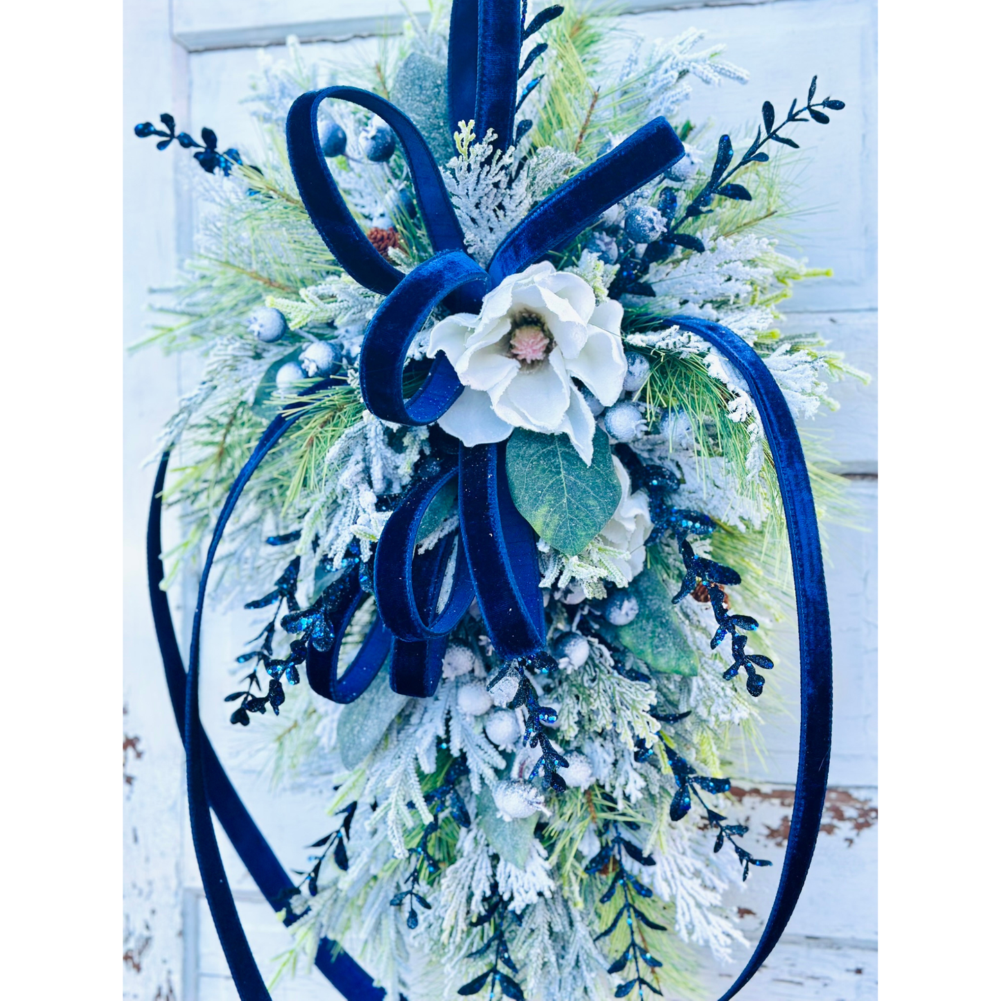 Blue Magnolia Winter Swag – Elegant Christmas or Hanukkah Door Decor TCT Crafts