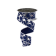 Navy Silver Leaf Wired Ribbon 1.5 Inch x 10 Yards-LS1295YR Craig Bachman