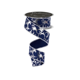 Navy Silver Leaf Wired Ribbon 1.5 Inch x 10 Yards-LS1295YR Craig Bachman