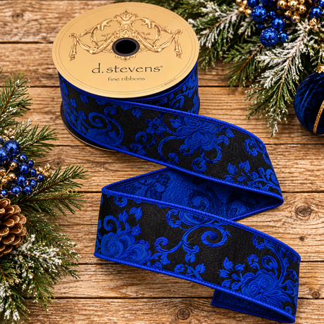 D. Stevens Royal Blue Mughal Jacquard Ribbon | Scroll Pattern | 2.5" x 10yd-88-5132 D. Stevens