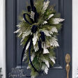 Blue White Holiday Bell Swag — Large Christmas Front Door Swag, 35 Inch TCT Crafts