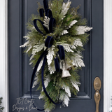 Blue White Holiday Bell Swag — Large Christmas Front Door Swag, 35 Inch TCT Crafts