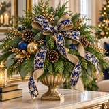 D'Lux Navy Gold Foil Swirl Leaf Ribbon | Wired Christmas Wreath Ribbon | 1.5" x 10yd-LX3133WA Craig Bachman